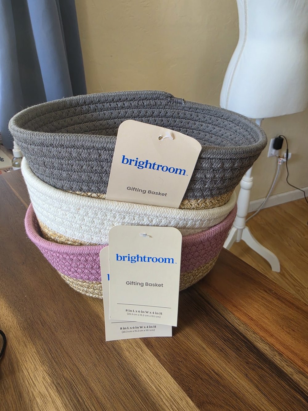 Brightroom Three-Piece Rope Storage Baskets in Gray, White & Pink